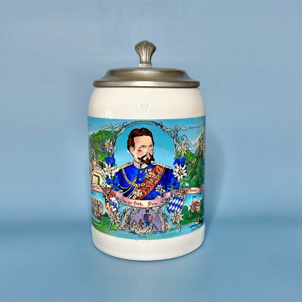 Vintage German Stein Lidded King Ludwig II Of Bavaria